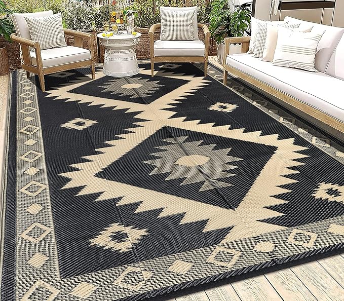 HEBE Outdoor Rug 6'x9' Waterproof for Patios Clearance, Reversible Plastic Straw Rug Camping Carpet, Indoor Outdoor Area Rugs Patio Mats for RV,Picnic,Backyard,Deck,Balcony,Porch