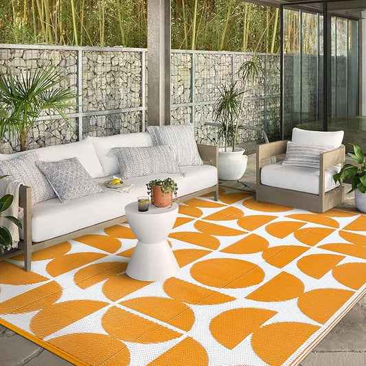 Wonnitar Outdoor Rugs 8x10 Waterproof Plastic Straw Rug, Large Outdoor Camping Rug for RV, Reversible Portable Outside Lightweight Area Rug for Backyard Balcony Beach Picnic (Orange,8'x10')