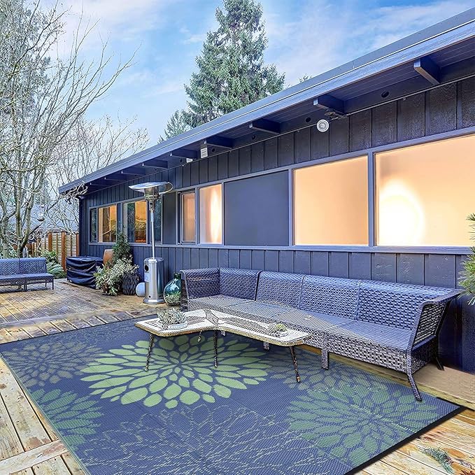 Ileading Reversible Outdoor Rug 5x8Ft Waterproof Patio Rug Carpet Portable Outdoor Plastic Straw Rug Large RV Camping Mat Rug for Patio, Clearance, Deck, Beach, Porch, Camping, Picnic, Colorful