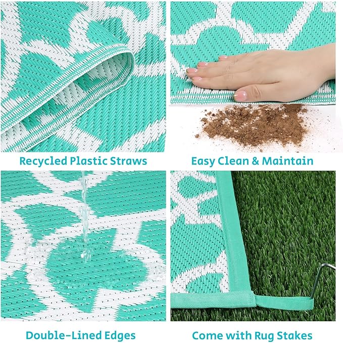 HEBE Outdoor Rug 9'x12' for Patios Waterproof Clearance Reversible Patio Mat Plastic Straw Rug RV Camping Mat Outside Area Rug Carpet for Camping RV,Porch,Deck,Balcony,Camper,Backyard