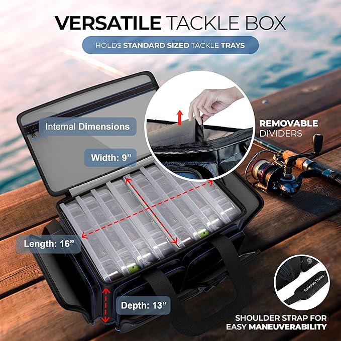 Reaction Tackle Fishing Tackle Bag – Salt Water Resistant Fishing Bag, 1000D PVC Waterproof Material, Tackle Box Organizer with Dividers for 3600 or 3700 Trays (Small, Medium, Backpack only fit 3600)