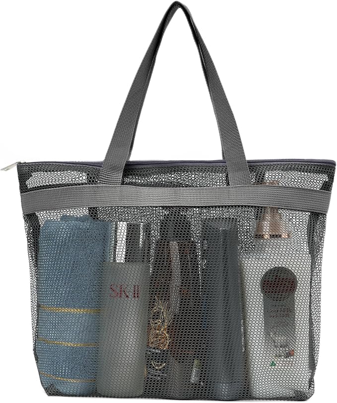 Portable Mesh Shower Caddy Tote Bag Hanging Toiletry Bag with Zipper for Travel, Bath, Gym, Beach, Camping, Dorm