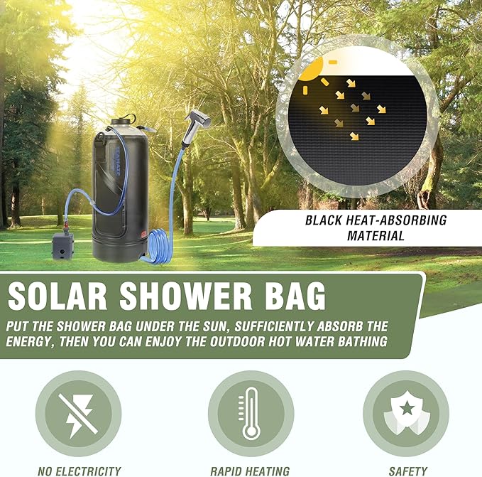 Portable Shower,12L/3.2 Gal Solar Camping Shower Bag with Auto Pressure Pump,Portable Outdoor Shower for Camping,Beach,Hiking,RV,Pet Bath