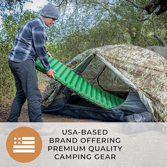 Hyke & Byke Appalachian Inflatable Sleeping Pad for Camping and Backpacking - WR 70 D Ripstop Nylon Fabric - 76 x 24 in - Long - Gray Green