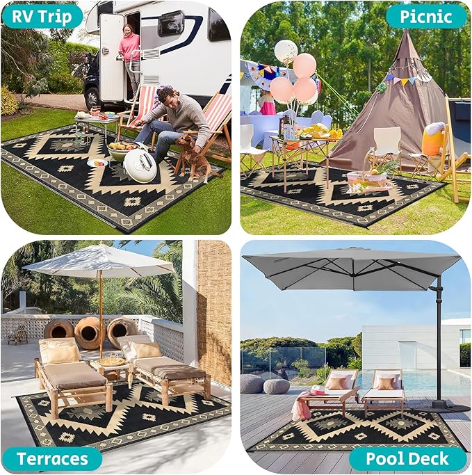 HEBE Outdoor Rug 5'x8' for Patios Clearance Waterproof Patio Mat Plastic Straw Rug Reversible RV Camping Tent Rug Outside Indoor Outdoor Area Rugs for RV,Deck,Beach,Balcony,Camper