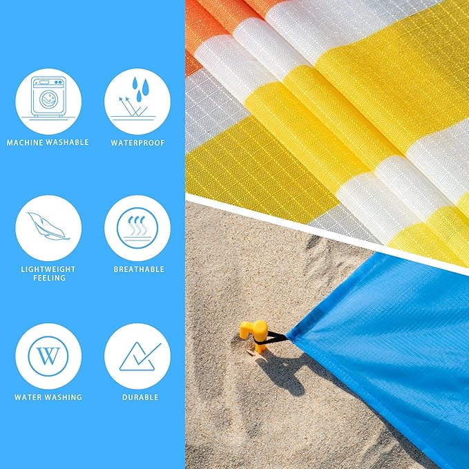 Sandproof Waterproof Beach Blanket, 80"x80" Large Beach Mat for 4-6 Adults, Lightweight Quick Dry Windproof Picnic Mat
