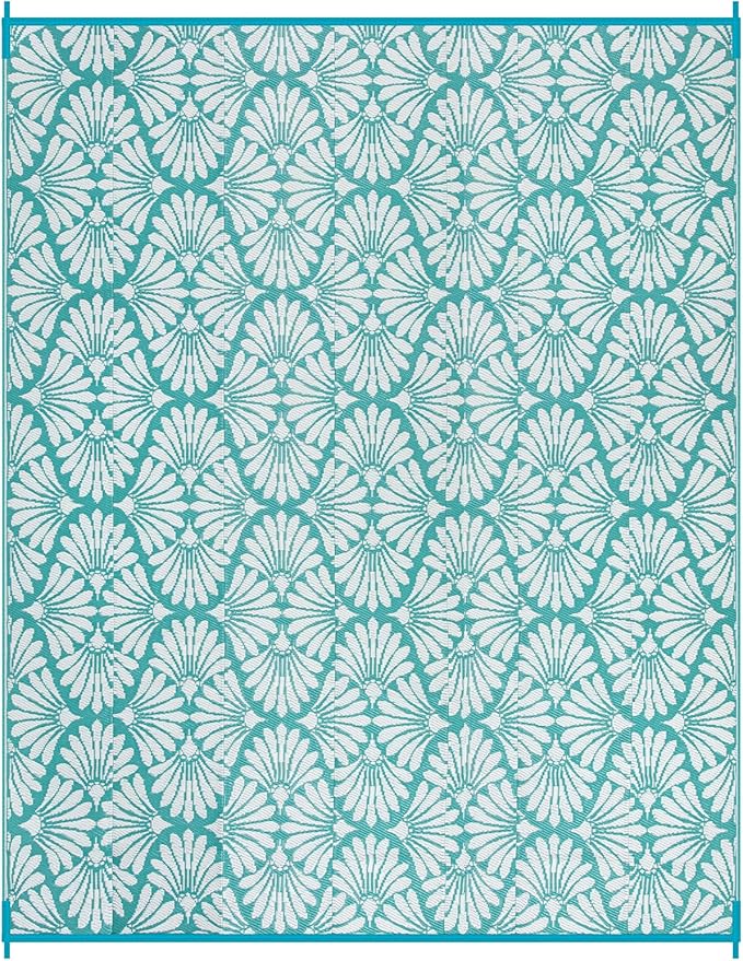 Lahome Outdoor Plastic Straw Rugs 8x10 Waterproof, Reversible Rv Outdoor Rugs for Camping, Large Outside Carpet for Camper Picnic Beach Pool Patio Deck, Teal 8'x10'