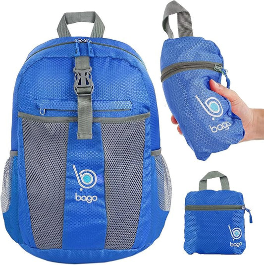 bago Lightweight Small Hiking Backpack for Women and Men - 25L Travel Day Pack - Foldable Hiking Daypack Ultralight for Camping Outdoor Sports - Day Bag Packable Backpack for Travel (Blue)