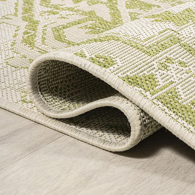 JONATHAN Y SMB105E-210 Estrella Bohemian Medallion Textured Weave Indoor Outdoor Runner Rug, Coastal Traditional Easy-Cleaning,Bedroom,Kitchen,Backyard,Patio,Non Shedding 2 X 10, Cream/Green