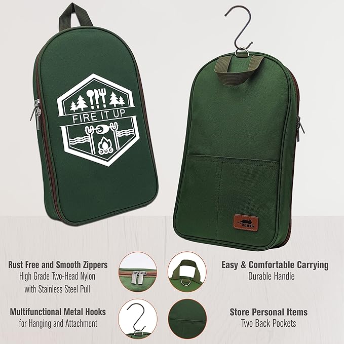 BOMKI Grilling & Camping Cookware - BBQ & Camp Cooking Set, Green Pro