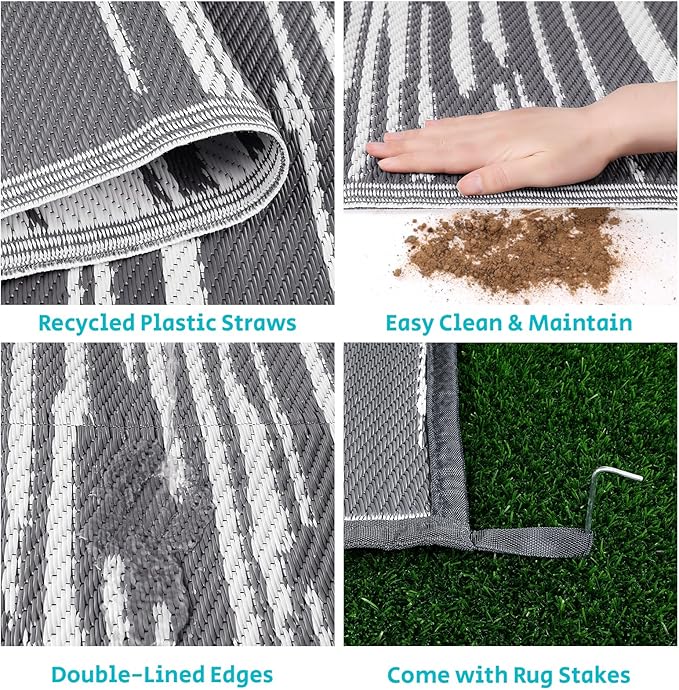 HEBE Outdoor Rug 8'x10' Waterproof for Patios Clearance, Reversible Plastic Straw Rug Camping Carpet, Indoor Outdoor Area Rugs Patio Mats for RV,Picnic,Backyard,Deck,Balcony,Porch