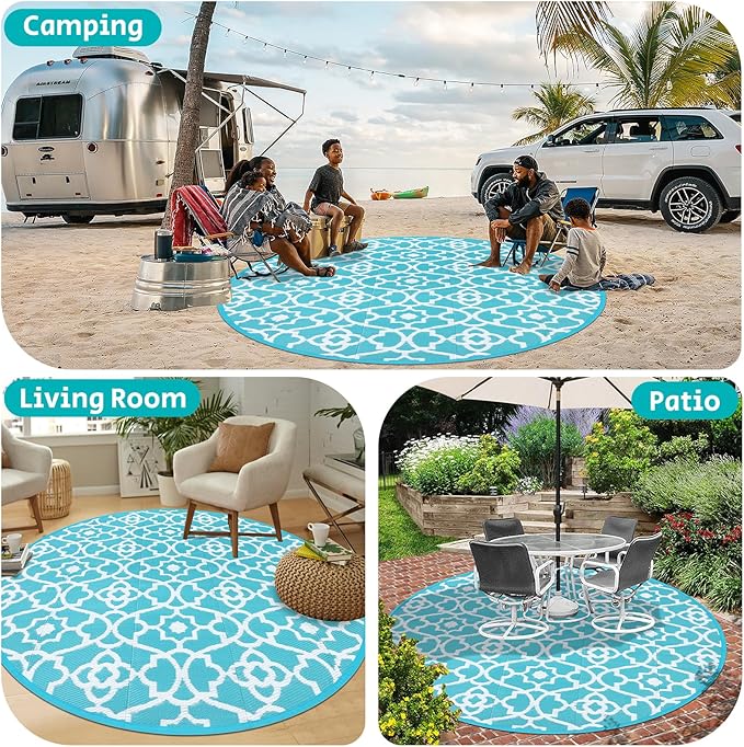 HEBE Outdoor Rug 8ft for Patios Waterproof Clearance Reversible Patio Mat Plastic Straw Rug RV Camping Mat Outside Area Rug Carpet for Camping RV,Porch,Deck,Balcony,Camper,Backyard