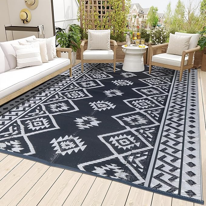LILIOFFIC Outdoor Rug Waterproof 8x10 ft Outdoor Carpet Patio Rug Mat Reversible RV Camping Rug Plastic Straw Rug Outside Outdoor Area Rug for Patio Deck Balcony Backyard Picnic Beach