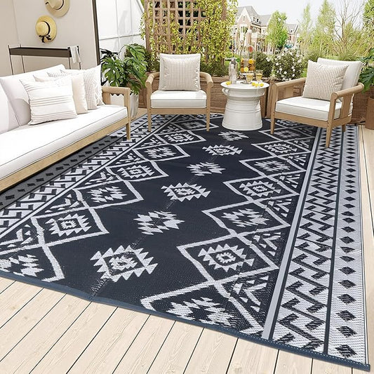 LILIOFFIC Outdoor Rug Waterproof 8x10 ft Outdoor Carpet Patio Rug Mat Reversible RV Camping Rug Plastic Straw Rug Outside Outdoor Area Rug for Patio Deck Balcony Backyard Picnic Beach