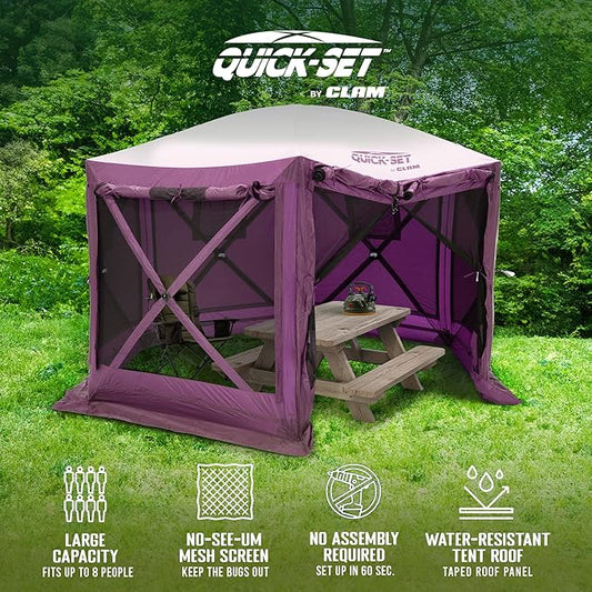 CLAM Pop Up Screen Tent, Outdoor Camping Gazebo Canopy, Pavilion, 12.5', Plum