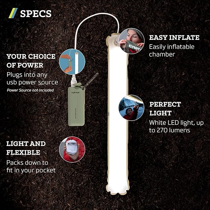 KLYMIT Everglow LED Light Tube | Portable, Inflatable Camping Lantern for Outdoor Security, Water Resistant, Perfect for Backpacking & Van Life