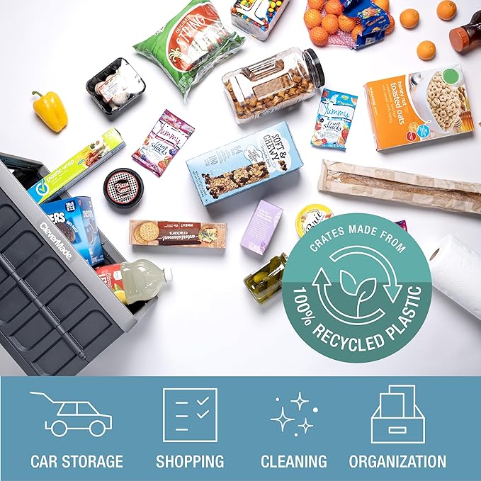 CleverMade Collapsible Storage Bins with Lids- Obsidian 3 Pack 62L - Plastic Containers Stackable Organization Crates Home Closet Space-Saving Durable