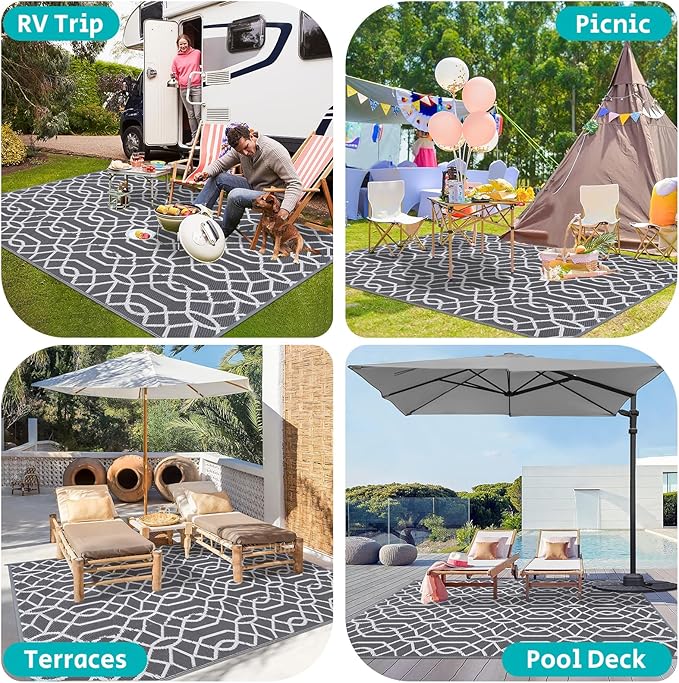 HEBE Outdoor Rug 8'x10' for Patios Waterproof Clearance Reversible Patio Mat Plastic Straw Rug RV Camping Mat Outside Area Rug Carpet for Camping RV,Porch,Deck,Balcony,Camper,Backyard