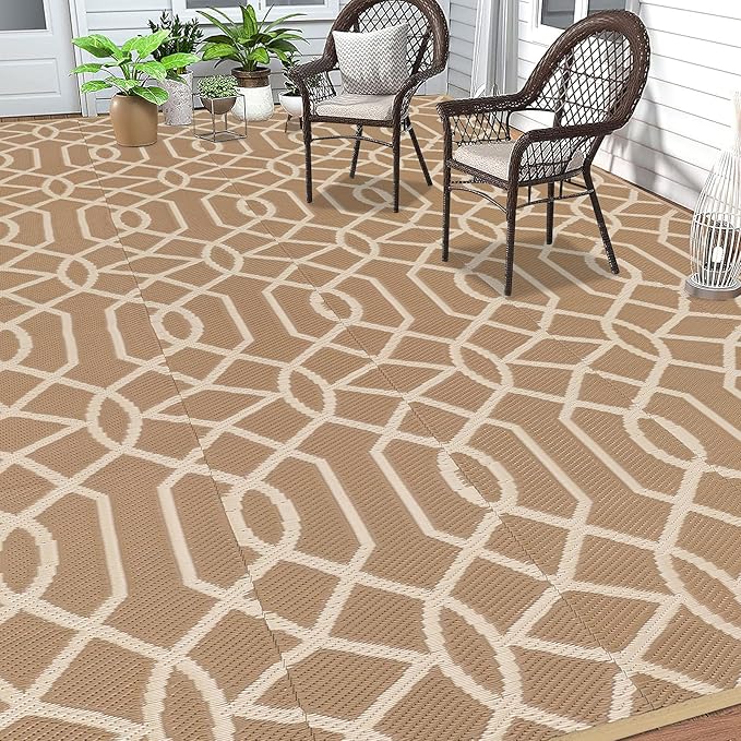 HEBE Outdoor Rug 9'x12' for Patios Waterproof Clearance Reversible Patio Mat Plastic Straw Rug RV Camping Mat Outside Area Rug Carpet for Camping RV,Porch,Deck,Balcony,Camper,Backyard