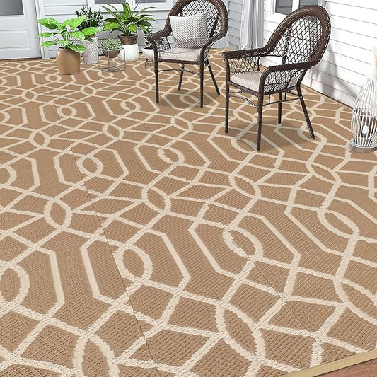 HEBE Outdoor Rug 9'x12' for Patios Waterproof Clearance Reversible Patio Mat Plastic Straw Rug RV Camping Mat Outside Area Rug Carpet for Camping RV,Porch,Deck,Balcony,Camper,Backyard