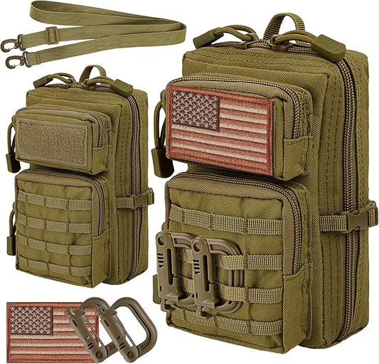 bvya Tactical Molle EDC Utility Pouch Compact Tool Pouch Mini Waist Bag Crossbody Backpack-Design Phone Pouch with Shoulder Strap Flag Patch and D-Rings