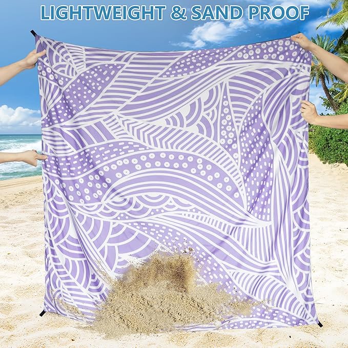 Beach Blanket, Sandproof Beach Mat, Waterproof Quick Drying Lightweight Outdoor Aztec Picnic Mat 79" X 83" for 2-4 Adults with Pocket for Travel, Camping, Hiking
