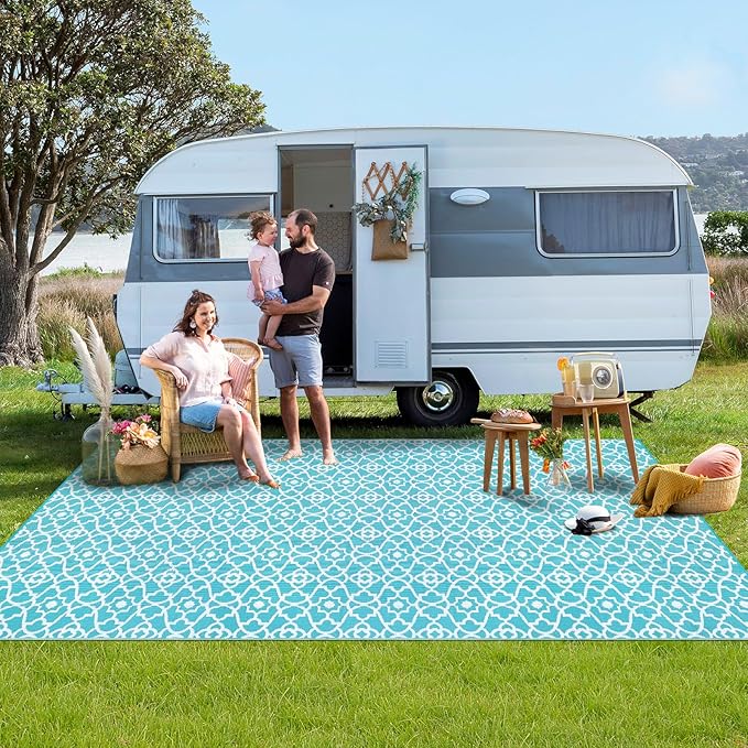 HEBE Outdoor Rug 9'x18' for Patios Waterproof Clearance Reversible Patio Mat Plastic Straw Rug RV Camping Mat Outside Area Rug Carpet for Camping RV,Porch,Deck,Balcony,Camper,Backyard