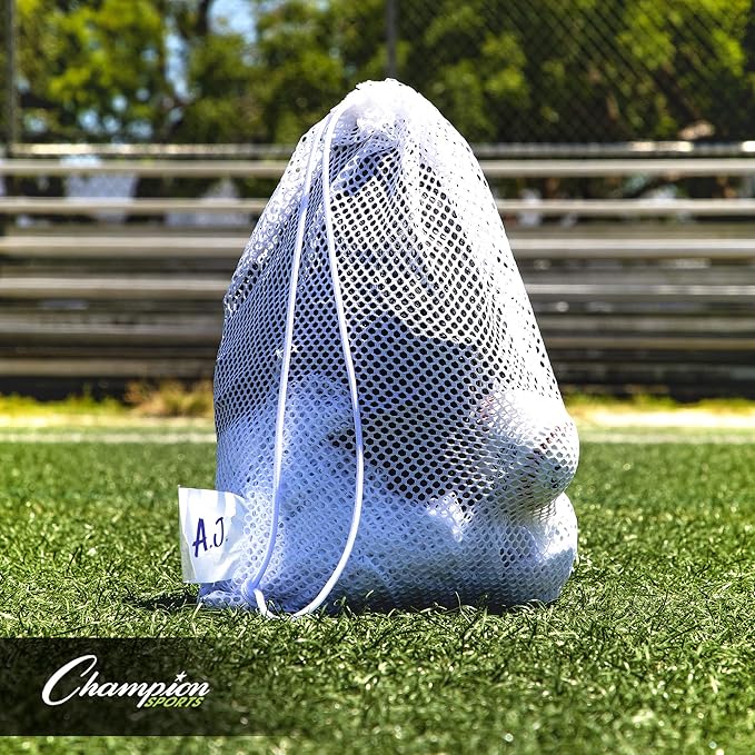 Champion Sports Mesh Equipment Bag – Heavy-Duty Nylon Drawstring Bag with Lock & ID Tag, Breathable Storage Sack for Balls, Swim Gear, Laundry & Toys, Multiple Sizes & Colors