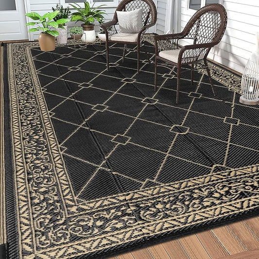 HEBE Outdoor Rug 6'x9' for Patios Waterproof Clearance Reversible Patio Mat Plastic Straw Rug RV Camping Mat Outside Area Rug Carpet for Camping RV,Porch,Deck,Balcony,Camper,Backyard