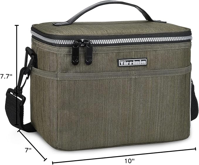 Tirrinia Insulated Lunch Box for Women Men, Leakproof Reusable Lunch Bag Containers for Adult,Working,Office,Lunch Soft Cooler Bag Tote for Picnic Hiking Beach,Olive