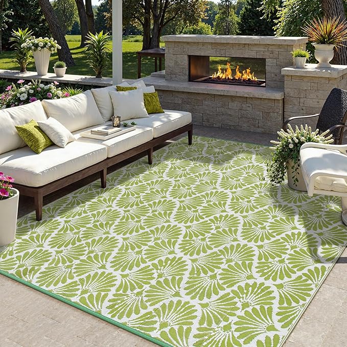 Lahome Plastic Outdoor Rug 8x10 Waterproof, Camping Rugs for Outside Your Rv, Lightweight Outdoor Mat for Beach Picnic Backyard Garden Under Awning, Pale Green,8'x10'