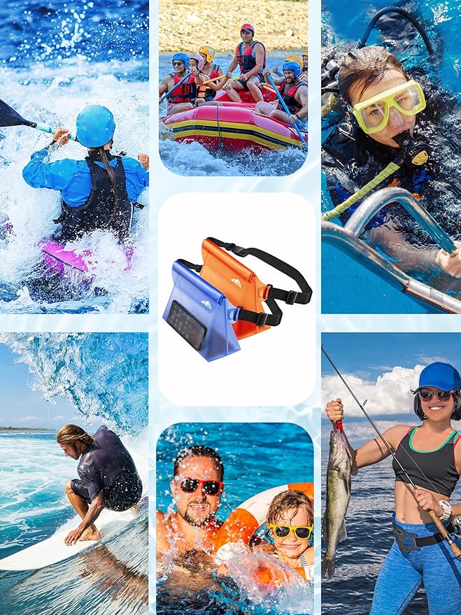 HEETA 2/3/4 Pack Waterproof Pouch with Waist Strap, Screen Touchable Dry Bag with Adjustable Belt for Phone Valuables for Kayaking, Swimming, Snorkeling, Boating, Fishing, Surfing & Beach