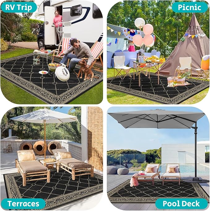 HEBE Outdoor Rug 8'x10' for Patios Waterproof Clearance Reversible Patio Mat Plastic Straw Rug RV Camping Mat Outside Area Rug Carpet for Camping RV,Porch,Deck,Balcony,Camper,Backyard