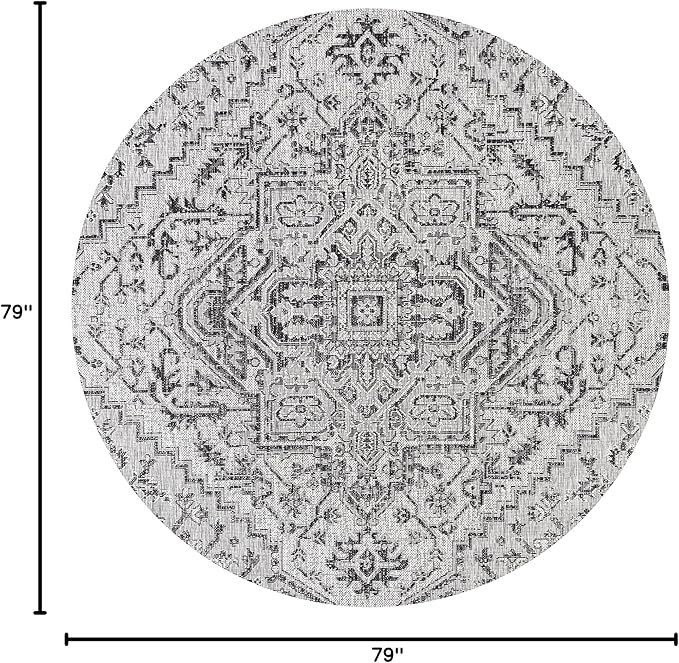 JONATHAN Y SMB105D-6R Estrella Bohemian Medallion Textured Weave Black/Gray 6' Round Indoor/Outdoor Area Rug, Pet Friendly, Non-Shedding, Stain Resistant, Easy-Cleaning for Backyard, Patio, Porch