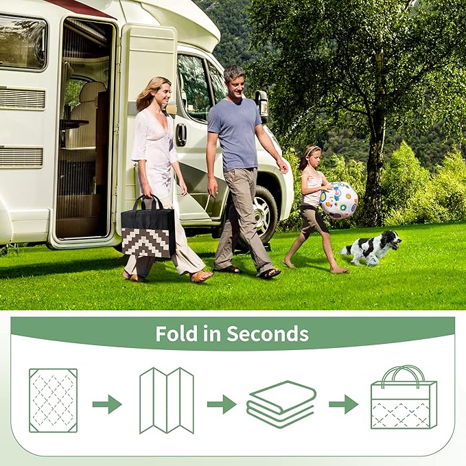 GENIMO Outdoor Rug for Patio Clearance, 9'x12' Waterproof Camping Mat, Reversible Plastic Straw Rugs for RV, Camper, Balcony, Backyard, Picnic, Deck (Coffee & Beige)