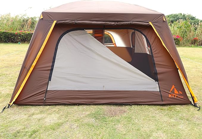 KTT Extra Large Tent 12 Person,2 Bay-Windows,Family Cabin Tents,14'Lx10'Wx6.58'H,2 Rooms and 3 Doors 3 Windows with Mesh,Waterproof,Straight Wall,Big Tent for Outdoor,Picnic,Camping,Gathering