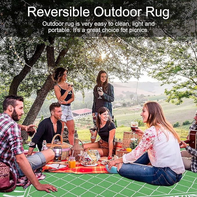 Ileading Outdoor Rug Carpet for Patio 8'x10' Waterproof Reversible Plastic Straw Rug Portable Outside Area Rug Camping Mat for Patio, Clearance, Balcony, Picnic, Pool, Beach, RV, Deck, Green
