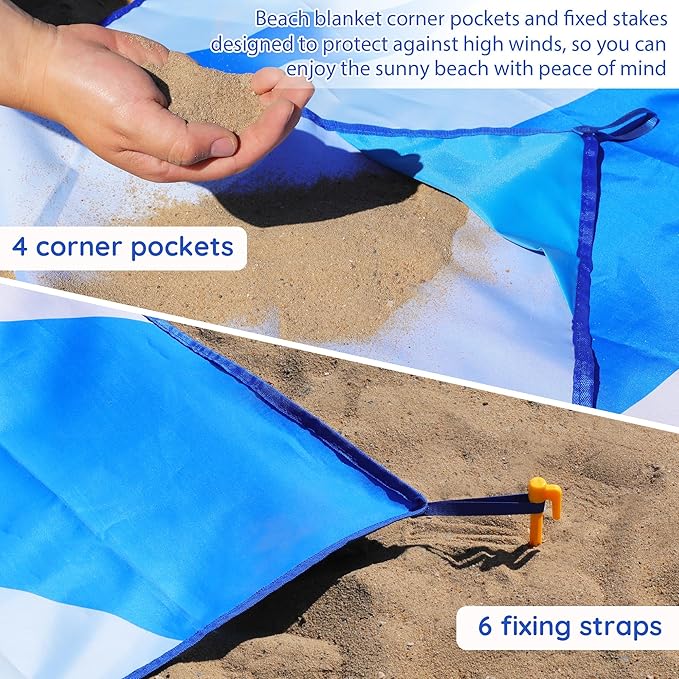 Beach Blanket Sandproof, Extra Large Beach Mat 80"*80" for 1-8 Persons,Waterproof Outdoor Picnic Blankets, Lightweight Beach Essentials for Camping,Traveling,Hiking (Dark Blue, 80"*80")
