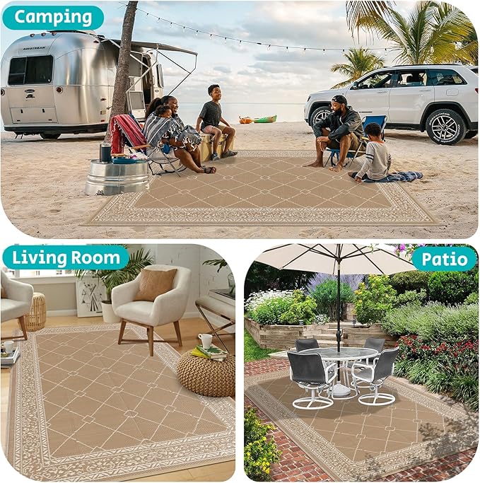 HEBE Outdoor Rug 6'x9' for Patios Waterproof Clearance Reversible Patio Mat Plastic Straw Rug RV Camping Mat Outside Area Rug Carpet for Camping RV,Porch,Deck,Balcony,Camper,Backyard
