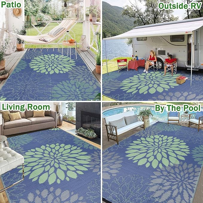 Ileading Reversible Outdoor Rug 6x9Ft Waterproof Patio Rug Carpet Portable Outdoor Plastic Straw Rug Large RV Camping Mat Rug for Patio, Clearance, Deck, Beach, Porch, Camping, Picnic, Colorful