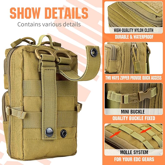 bvya Tactical Molle EDC Utility Pouch Compact Tool Pouch Mini Waist Bag Crossbody Backpack-Design Phone Pouch with Shoulder Strap Flag Patch and D-Rings