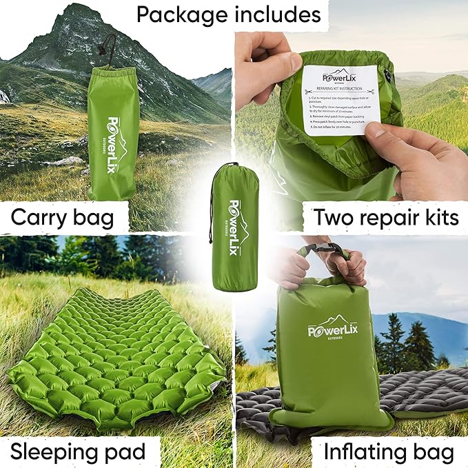 POWERLIX Ultralight Sleeping Pad for Camping with Inflating Bag– Compact Lightweight Camping Mat, Outdoor Backpacking Hiking Traveling Airpad Camping Air Mattress Sleeping Mat