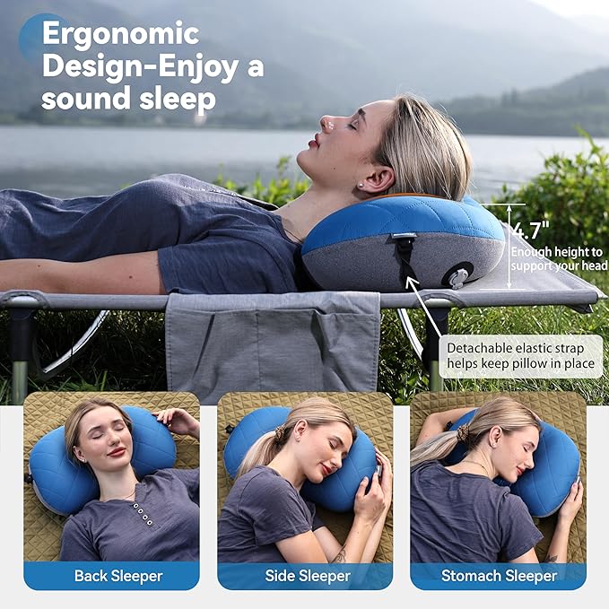 MARCHWAY Ultralight Inflatable Camping Pillow with Soft Washable Cover, Compact Compressible Portable Travel Air Pillow for Outdoor Camp, Sport, Hiking, Backpacking Sleep (Blue)