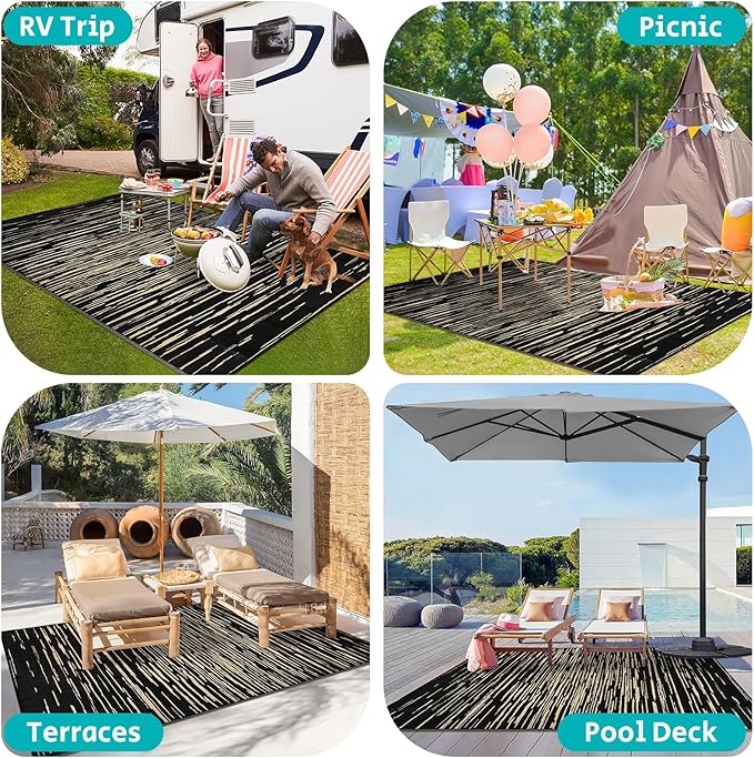 HEBE Outdoor Rug 6' x 9' Waterproof for Patios Clearance, Reversible Plastic Straw Rug Camping Carpet, Indoor Outdoor Area Rugs Patio Mats for RV,Picnic,Backyard,Deck,Balcony,Porch