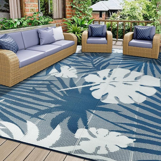 Homcomoda Outdoor Rugs 6’x9’ Waterproof Reversible Patio Rugs Outdoor Clearance Lightweight Outdoor Rugs Portable RV Camping Mats for Tents Deck Porch BBQ Beach Backyard