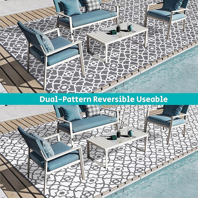 HEBE Outdoor Rug 9'x18' for Patios Waterproof Clearance Reversible Patio Mat Plastic Straw Rug RV Camping Mat Outside Area Rug Carpet for Camping RV,Porch,Deck,Balcony,Camper,Backyard