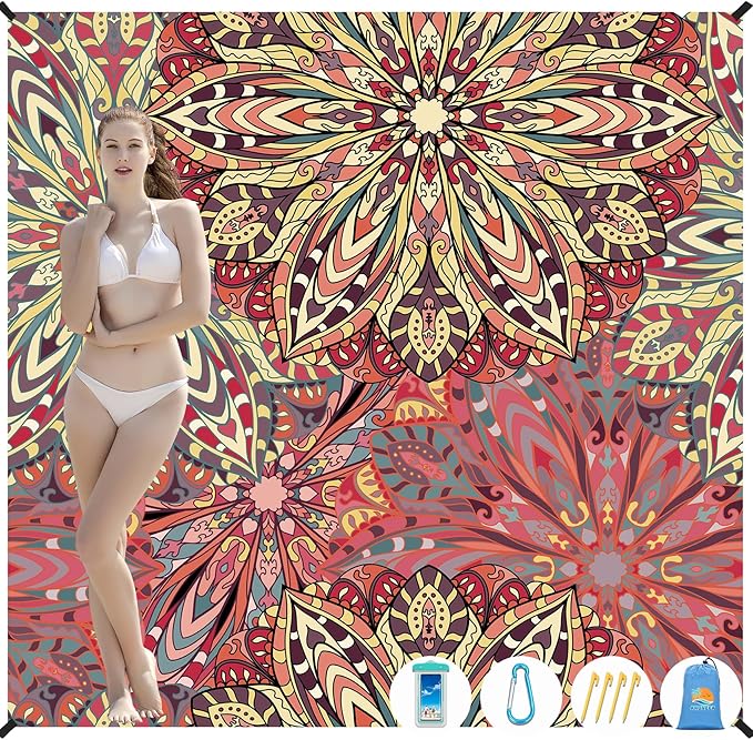 Beach Blanket Waterproof Sandproof 1-7 Adult Oversized 78 '' × 81 '' Lightweight Durable Compact Sand Free Beach Mat for Travel Camping Hiking Picnic Blanket Extra Large