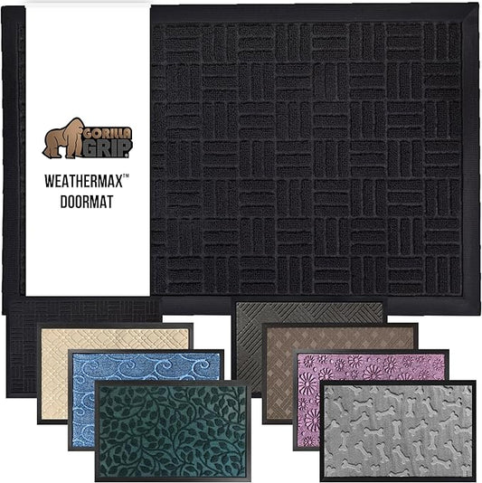 GORILLA GRIP 100% Waterproof All-Season WeatherMax Doormat, 23x35, Durable Natural Rubber, Stain and Fade Resistant, Low Profile, Indoor Outdoor Door Mats, Easy Clean Patio Entrance Mat, Midnight Maze
