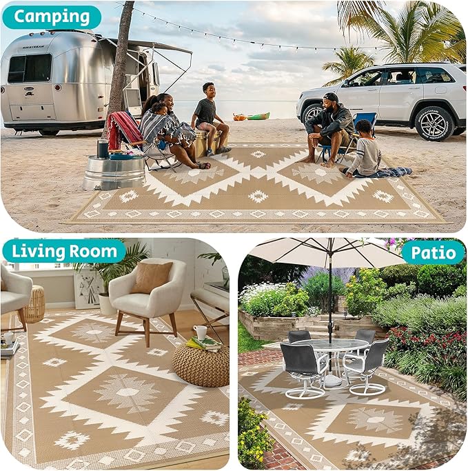HEBE Outdoor Rug 9'x12' for Patios Clearance Waterproof Patio Mat Plastic Straw Rug Reversible RV Camping Tent Rug Outside Indoor Outdoor Area Rugs for RV,Deck,Beach,Balcony,Camper