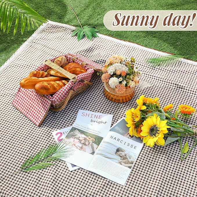 Waterproof Picnic Blankets Outdoor Blanket Foldable 2 in 1 Double Layer Sandproof Beach Mat with Carry Strap for Camping Lawn Park Beach Grass(Coffee White,59 x 79 Inches)